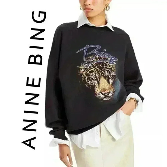 NWT Anine Bing Harvey Leopard Graphic Oversized Sweatshirt